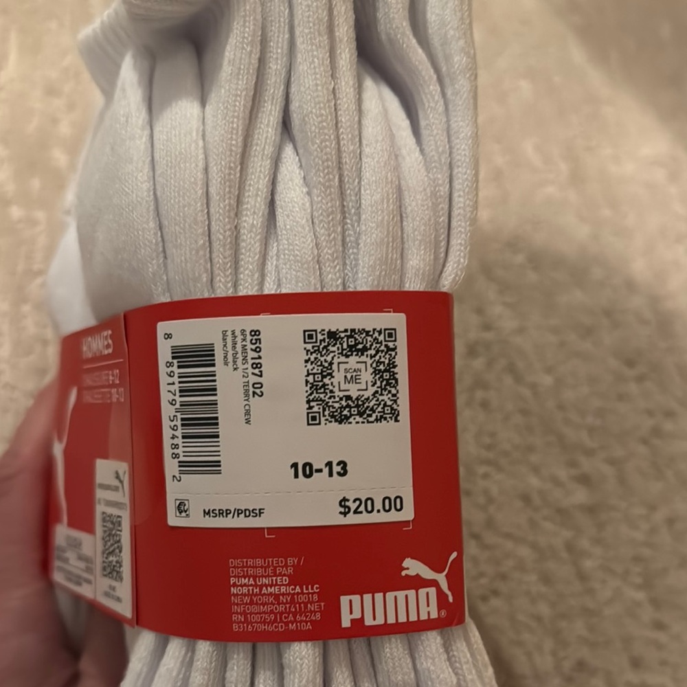 Puma Men's White Crew Socks - Picture 3 of 5